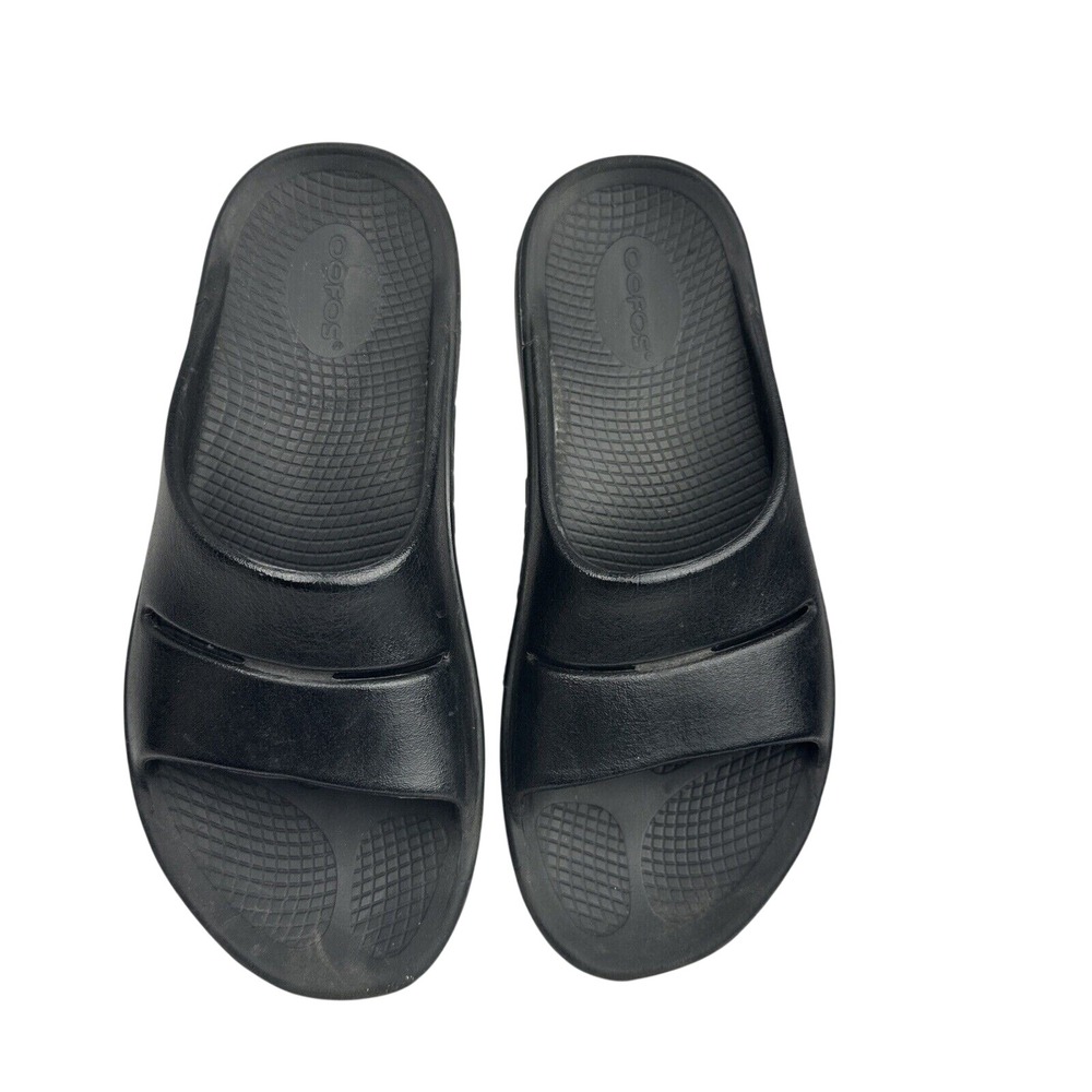 Oofos Ooahh Thick Recovery Slides Sandals Size Mens 7 Womens‎ 9 Solid Black